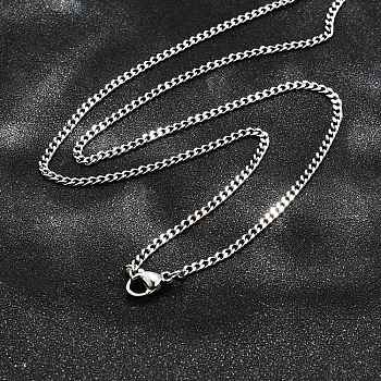 Non-Tarnish 304 Stainless Steel Curb Chain Necklaces, with Lobster Claw Clasp, Stainless Steel Color, 19.68 inch(50cm)
