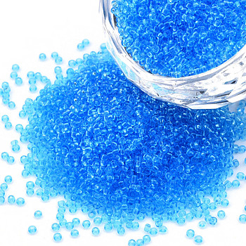 15/0 Transparent Czech Glass Seed Beads, Round, Deep Sky Blue, 1.5x1mm, Hole: 0.5mm, about 500g/bag