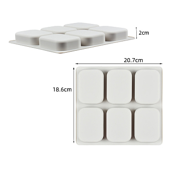 DIY Soap Food Grade Silicone Molds, for Handmade Soap Making, 6 Cavities, Rectangle, Mixed Color, 207x186x20mm