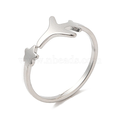 304 Stainless Steel Star & Airplane Open Cuff Ring for Women(X-RJEW-M149-12P)-3