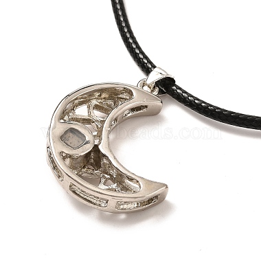 Magnetic Moon & Star with Rhinestone Pendant Necklaces for Girl Women(NJEW-B081-01B)-8
