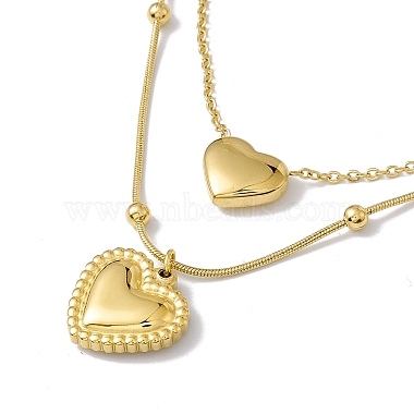 Ion Plating(IP) 304 Stainless Steel Heart Pendants Double Layered Necklace with Satellite Chains for Women(NJEW-F298-08G)-4