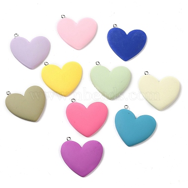 Platinum Mixed Color Heart Iron+Resin Pendants