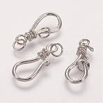 Brass S-Hook Clasps, Platinum, 20x9mm, Hole: 3mm(KK-H375-P)
