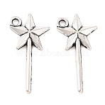 Fairy Tale Tibetan Style Alloy Magic Wand Pendants, Cadmium Free & Lead Free, Star, Antique Silver, 26x13x2mm, Hole: 2mm(X-TIBEP-36112-AS-RS)