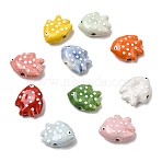 Handmade Porcelain Beads, Hand Painted Ceramic Beads, Polka Dot Fish, Famille Rose Porcelain, Mixed Color, 16.5x19.5~20.5x8.5~9.5mm, Hole: 1.8~2mm(PORC-K010-06)