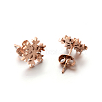 Ion Plating(IP) 304 Stainless Steel Ear Studs, Hand Polished Hypoallergenic Earrings, Snowflake, Rose Gold, 12x12mm, Pin: 0.8mm(X-EJEW-P045-01RG)