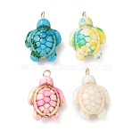 Brass & Resin Pendants, Tortoise Charm, Lead Free & Cadmium Free, Real 18K Gold Plated, Rack Plating, Long-Lasting Plated, Mixed Color, 13.5x6.5x19.5mm, Hole: 1.6mm(RE-CBA9A00-01G)