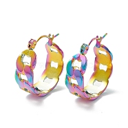304 Stainless Steel Cuban Link Chunky Hoop Earrings for Women, Rainbow Color, 21.5x19.5x8mm, Pin: 0.7mm(EJEW-P197-07MC)