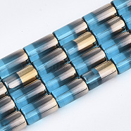 Half Electroplate Glass Beads Strands, Column, Deep Sky Blue, 19.5~20x10mm, Hole: 1.4mm, about 15~17pcs/strand, 13.39 inch(34cm)(EGLA-S177-01E)