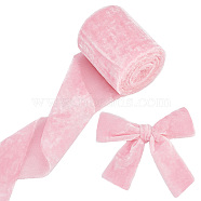 Flat Velvet Ribbons, Raw Edged Ribbons, Clothes Accessories, Pink, 3 inch(75mm), about 3 Yards/Roll(OCOR-WH0078-91A-03)