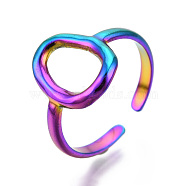 304 Stainless Steel Hollow Oval Cuff Rings, Open Rings for Women Girls, Rainbow Color, US Size 7(17.5mm)(RJEW-N038-120M)