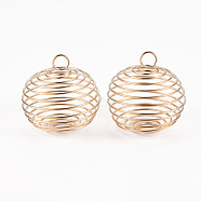 Iron Wire Pendants, Spiral Bead Cage Pendants, Round, Light Gold, 35x30mm, Hole: 5mm(IFIN-ZX041-05C-KC)