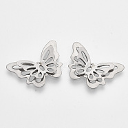 201 Stainless Steel 3D Pendants, Butterfly, Stainless Steel Color, 17.5x25.5x3mm, Hole: 0.9mm(STAS-R100-02)