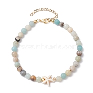 Natural Flower Amazonite &  Synthetic Turquoise Charm Anklets for Women, Starfish, 9-1/8 inch(23cm)(AJEW-AN00616-04)