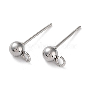 304 Stainless Steel Stud Earring Findings, with Open Loop, Round, Stainless Steel Color, 16x4mm, Hole: 1.8mm, Pin: 0.7mm(STAS-M323-01A-P)