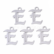 201 Stainless Steel Pendants, Laser Cut, Old English, Alphabet, Stainless Steel Color, Letter.E, 17x13x1mm, Hole: 2mm(STAS-N091-40E)