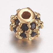 Brass Micro Pave Cubic Zirconia Beads, Round, Black, Golden, 4mm, Hole: 0.5mm(ZIRC-E143-17B-G)