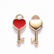 Alloy Enamel Pendants, Heart Key, Light Gold, Red, 16x7x2.5mm, Hole: 1.8mm(ENAM-S121-057C)