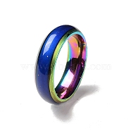 Mood Ring, Temperature Change Color Emotion Feeling 201 Stainless Steel Plain Band Ring for Women, Rainbow Color, Inner Diameter: 17mm(RJEW-L058-01RC)