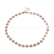 Enamel Daisy Link Chain Necklace, Vacuum Plating 304 Stainless Steel Jewelry for Women, Stainless Steel Color, Blue Violet, 16.3 inch(41.5cm)(NJEW-P220-01P-02)