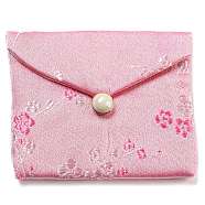 Chinese Style Floral Cloth Jewelry Storage Pouches, with Plastic Button, Rectangle Jewelry Gift Case for Bracelets, Earrings, Rings, Random Pattern, Pink, 7.5x8.5x0.3~0.7cm(AJEW-D065-01A-04)