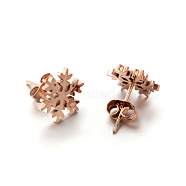 304 Stainless Steel Ear Studs, Hypoallergenic Earrings, Snowflake, Rose Gold, 12x12mm, Pin: 0.8mm(X-EJEW-P045-01RG)