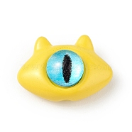 Spray Painted Alloy Beads, with Glass Eye, Cat Head, Yellow, 10.5x15x7mm, Hole: 1.5mm(PALLOY-K001-18F)