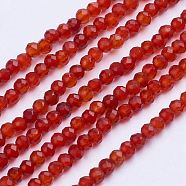 Natural Carnelian Beads Strands, Dyed & Heated, Faceted, Round, 2~2.5mm, Hole: 0.5mm, about 200~207pcs/strand, 15.35 inch~15.7 inch(39~40cm)(G-E373-01A)