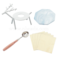 CRASPIRE DIY Scrapbook Kits, Including Baking Painted Iron Wax Furnace, Marble Pattern Porcelain Cup Coasters, Iron Wax Sticks Melting Spoon, Gift Tag Labels Self-Adhesive Present Stickers, White, 118x66x87mm, Hole: 26mm(DIY-CP0002-38B)