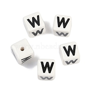 Porcelain Beads, Square with Letter, Letter W, 8.5x8.5x8.5mm, Hole: 1.6mm(PORC-R003-08W)