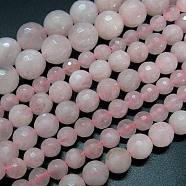 Natural Rose Quartz Beads Strands, Faceted, Round, Pink, 6mm, Hole: 1mm, about 63pcs/strand, 15.55 inch(G-G542-6mm-31)