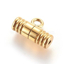 304 Stainless Steel Screw Clasps, Ion Plating (IP), with Loop, Column, Golden, 13x18x7mm, Hole: 2mm and 3mm(STAS-P237-18G)