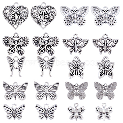 80Pcs 10 Styles Tibetan Style Alloy Charms, Butterfly, Antique Silver, 12~23x15.5~25x1.5~2mm, Hole: 1.4~2.5mm, 8pcs/style(TIBEP-SC0002-54)