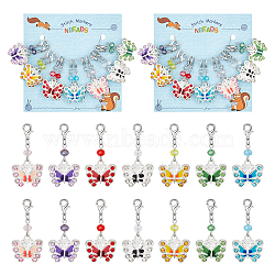 Butterfly Stitch Markers, Alloy Enamel with Rhinestone Crochet Lobster Clasp Charms, Locking Stitch Marker with Wine Glass Charm Ring, Mixed Color, 4.4cm, 7 colors, 2pcs/color, 14pcs/set(HJEW-AB00261)