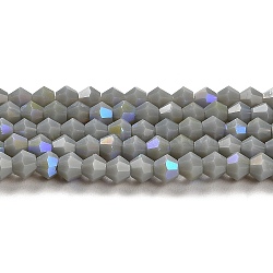 Opaque Solid Color Imitation Jade Glass Beads Strands, AB Color Plated, Faceted, Bicone, Gray, 4x4mm, Hole: 0.8mm, about 87~98pcs/strand, 12.76~14.61 inch(32.4~37.1cm)(GLAA-F029-P4mm-D14)