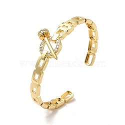 Clear Cubic Zirconia Ring & Nail & Padlock Open Cuff Bangle, Ion Plating(IP) Brass Hollow Bangle for Women, Real 18K Gold Plated, Inner Diameter: 2-1/4 inch(5.65cm)(BJEW-C027-02G)