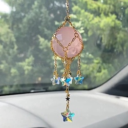 Glass Pendant Decoration, Suncatchers, with Stainless Steel Findings, Natural Rose Quartz Ball, 200~210mm(DJEW-PW0019-09-G04)