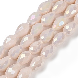 Opaque Solid Color Electroplate Glass Beads Strands, AB Color Plated, Faceted, Teardrop, Old Lace, 15x10mm, Hole: 1.6mm, about 46~48pcs/strand, 27.95 inch(71cm)(EGLA-N013-P10mm-B08)