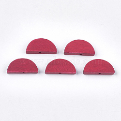 Painted Natural Wood Beads, Semicircle, Crimson, 10x20x4mm, Hole: 1.5mm(WOOD-T021-05A-02)
