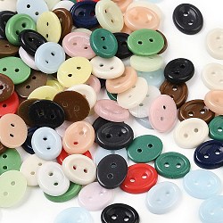 2-Hole Glass Buttons, Oval, Mixed Color, 15x12x3mm, Hole: 1.6mm(PORC-R010-05)