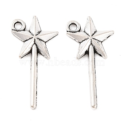 Fairy Tale Tibetan Style Alloy Magic Wand Pendants, Cadmium Free & Lead Free, Star, Antique Silver, 26x13x2mm, Hole: 2mm(X-TIBEP-36112-AS-RS)