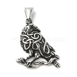 304 Stainless Steel Manual Polishing Pendants, Eagle Charms, Antique Silver, 39x31x4.5mm, Hole: 4x8.5mm(STAS-G274-03AS)