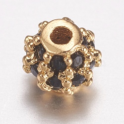 Brass Micro Pave Cubic Zirconia Beads, Round, Black, Golden, 4mm, Hole: 0.5mm(ZIRC-E143-17B-G)
