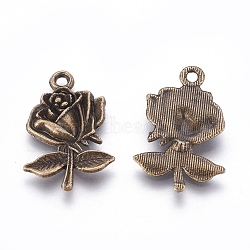 Tibetan Style Alloy Pendants, Lead Free & Cadmium Free, Rose, Antique Bronze, 25.5x17.5x3mm, Hole: 1.5mm, 500pcs/1000g(TIBEP-EA155YKG-AB-LF)