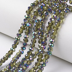 Electroplate Transparent Glass Beads Strands, Half Multi-color Plated, Faceted, Rondelle, Olive, 4x3mm, Hole: 0.4mm, about 113~115pcs/strand, 41~42cm(EGLA-A034-T4mm-Q16)