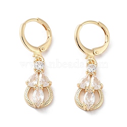 Rack Plating Golden Brass Dangle Leverback Earrings, with Cubic Zirconia, Teardrop, 31x9mm(EJEW-A030-01I-G)