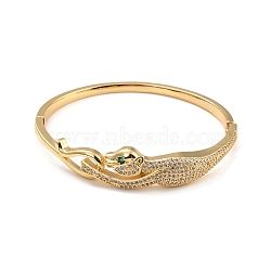Green Cubic Zirconia Leopard Bangle, Brass Hinged Bangle for Women, Lead Free & Cadmium Free, Real 18K Gold Plated, Inner Diameter: 2-1/8 inch(5.5cm)x2 inch(5.1cm)(BJEW-I298-21G)