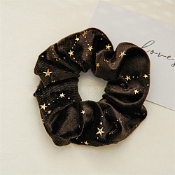 Solid Color with Star Cloth Ponytail Scrunchy Hair Ties, Ponytail Holder Hair Accessories for Women and Girls, Coffee, 110mm(PW-WG29086-02)