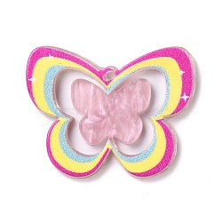 Embossed Printed Acrylic Pendants, Butterfly, Colorful, 27x34.5x2mm, Hole: 1.5mm(MACR-O044-05B)
